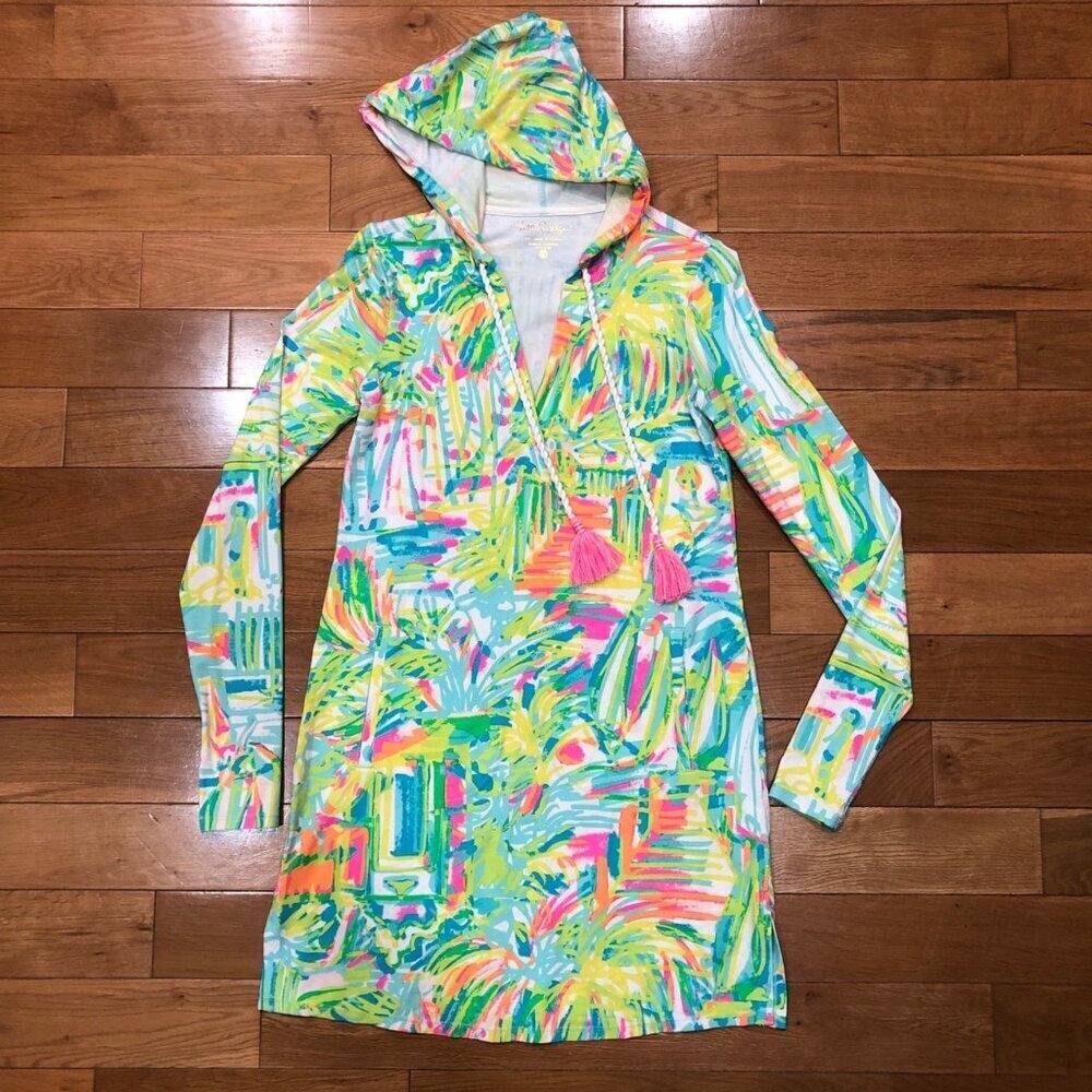 Lilly Pulitzer Rylie Hooded Long Sleeve Multicolor Cover Up Dress Size XS